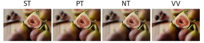 Compound image comprising 4 example images of a fig in (left - right): ST (Standard), PT (Portrait), NT (Neutral), VV (Vivid) modes