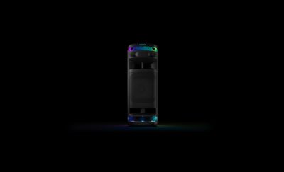 Rotating view of the ULT TOWER 10 speaker with lights illuminated.