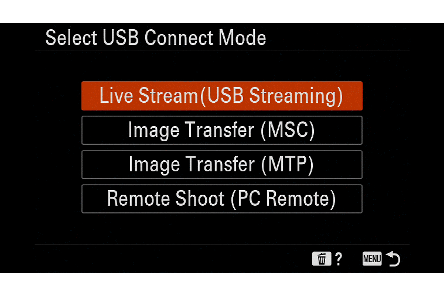 Image of the camera display for live streaming settings