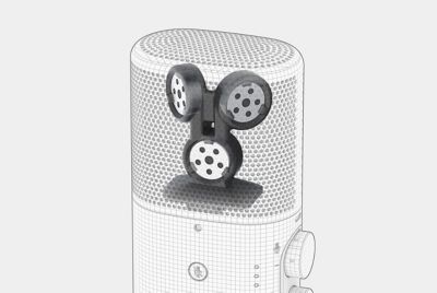 Illustration présentant les trois capsules microphoniques intégrées au microphone