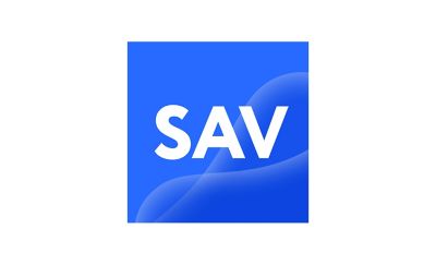 SAV app logo on a blue background 