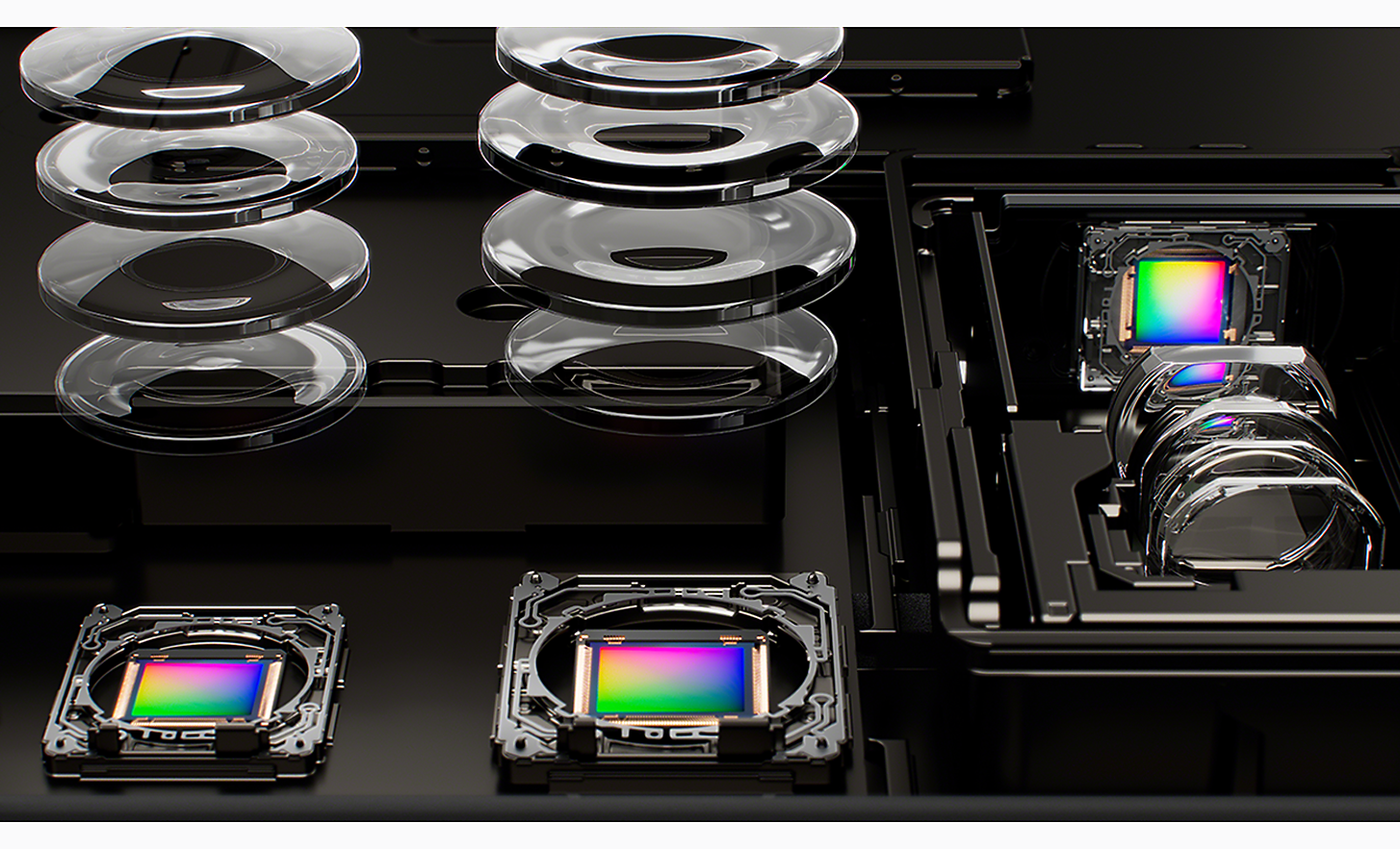 Exploded view of the image sensors and lenses on the Xperia 1 IV