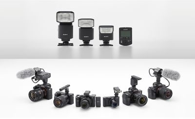 Imagen de flashes Sony Imagen de micrófonos conectados a cámaras