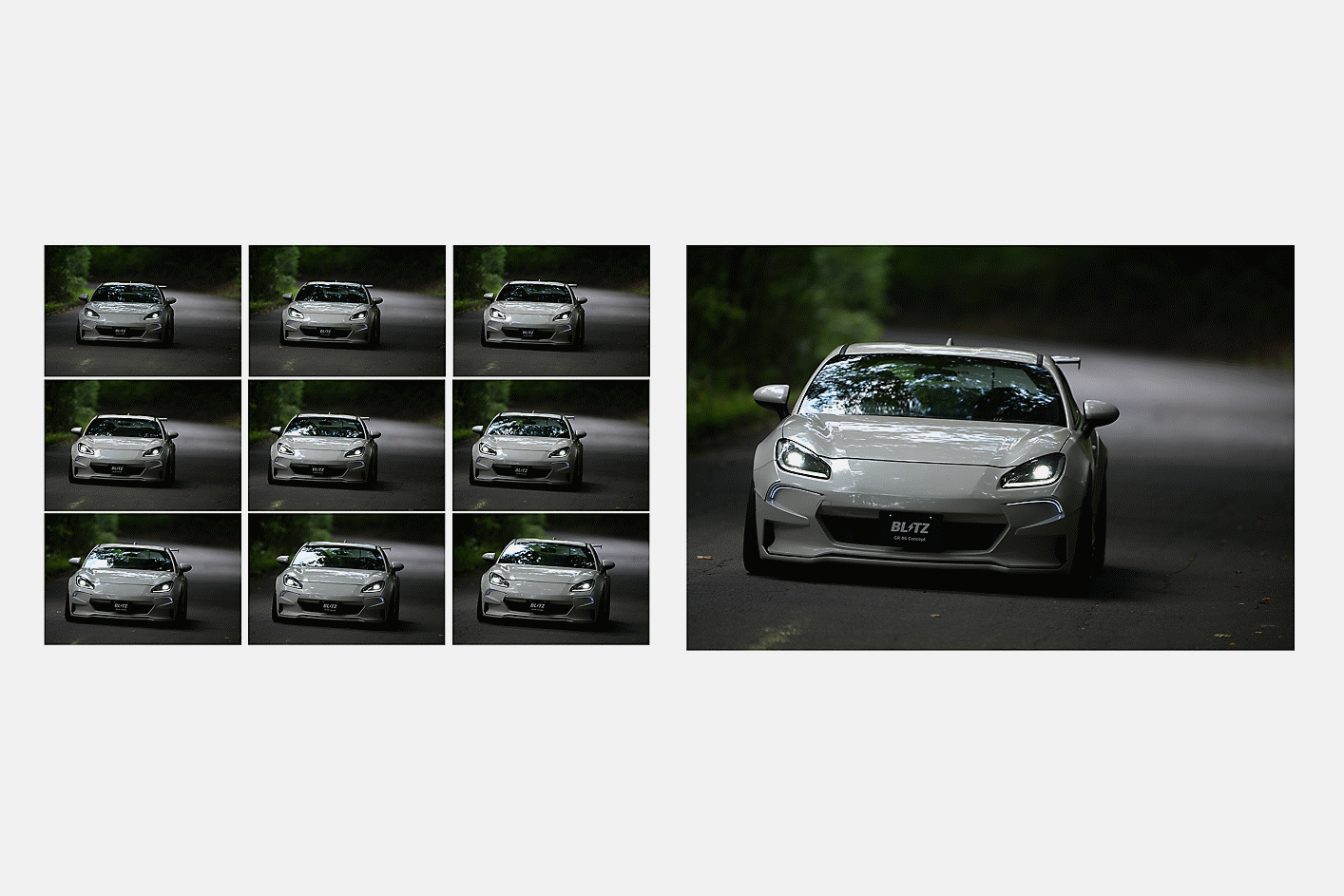 Images of a car continuously shot at 10 fps with AF/AE tracking