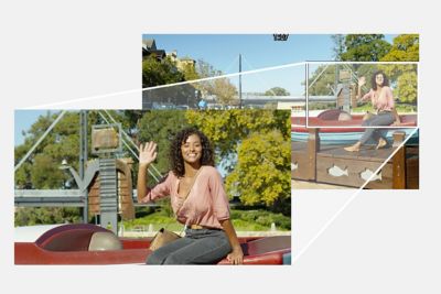 Fotos de ejemplo del encuadre automático: Imagen del visor e imagen real capturada