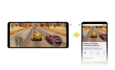 註釋影像：兩部分別橫向與直向擺放的 Xperia 1 IV，而且均顯示著遊戲片段