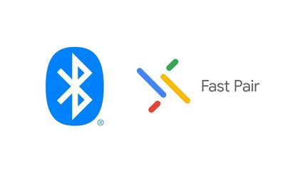 A la izquierda está el símbolo estándar de Bluetooth ovalado y azul. A su derecha está el ícono de Google Fast Pair