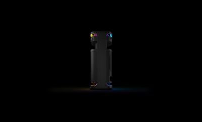 Rotating view of the ULT TOWER 10 speaker with lights illuminated.