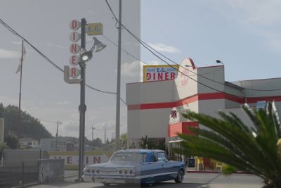 City image with low-contrast and high-contrast halves
