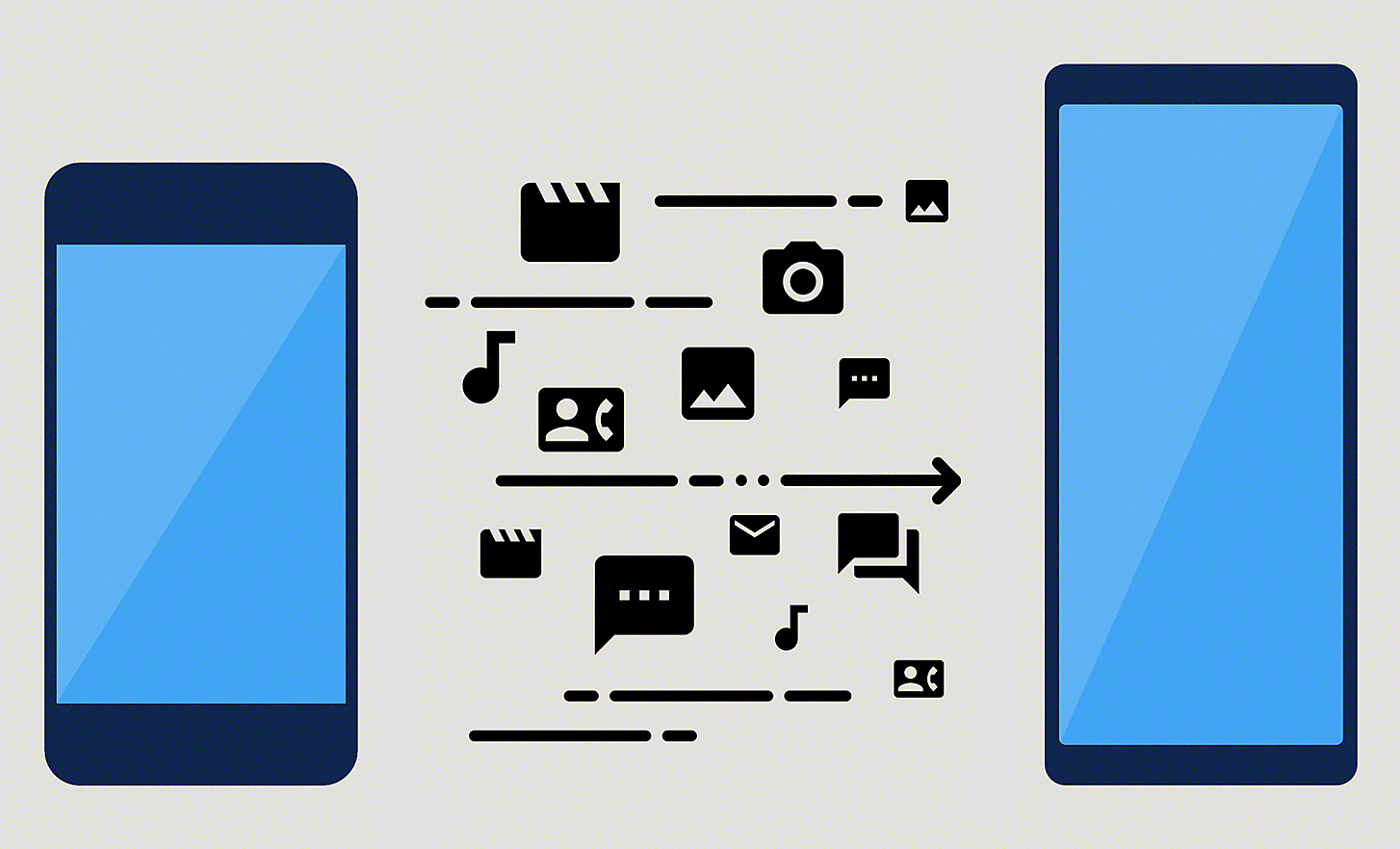 Illustration showing content being transferred from one smartphone to another