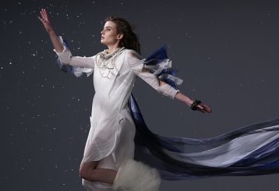 Model jumping in the air