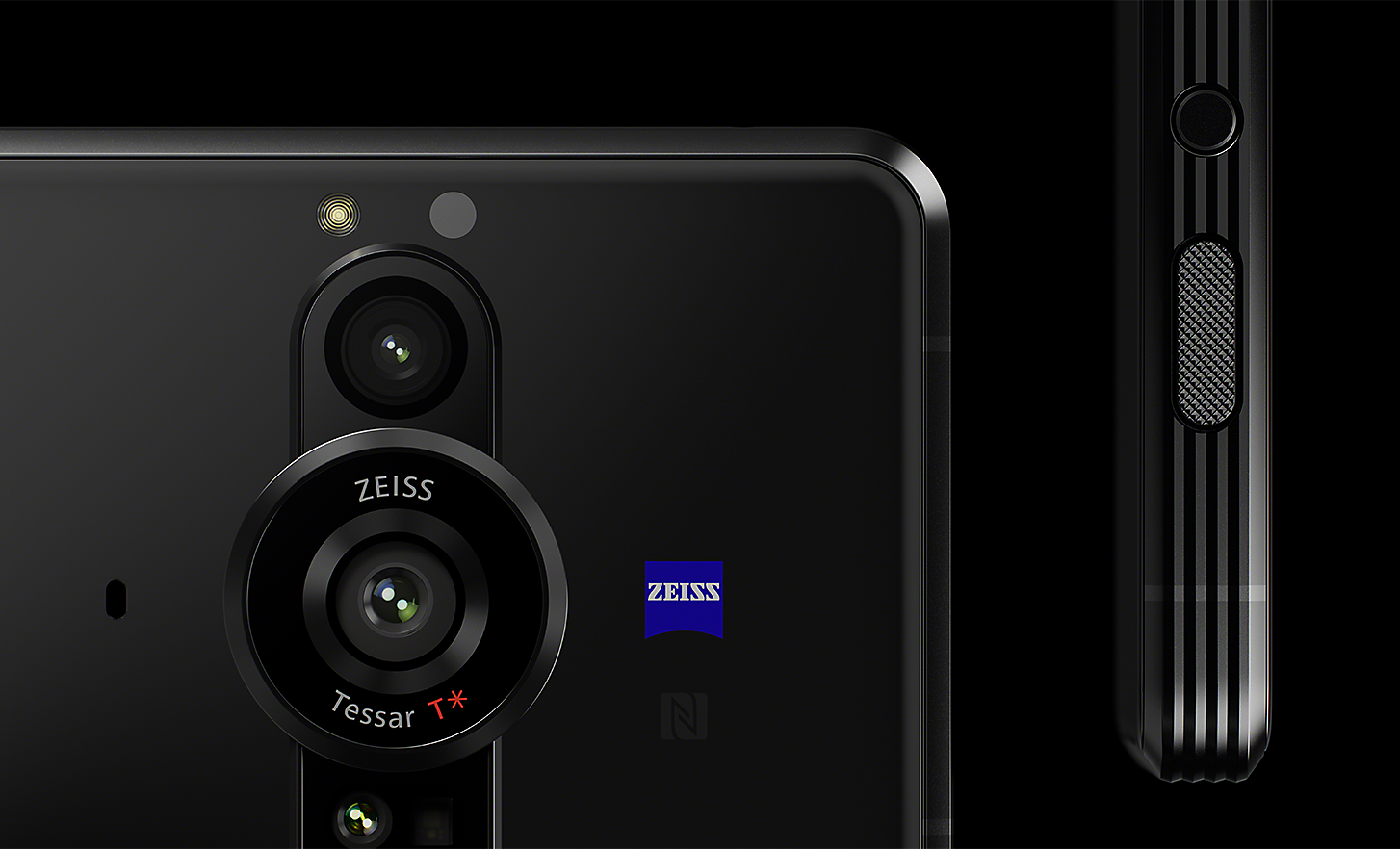 Close-up on Xperia PRO-I camera lens and shutter button
