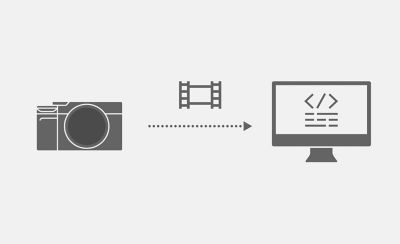 Ilustración de metraje transfiriéndose de la cámara al software de la computadora
