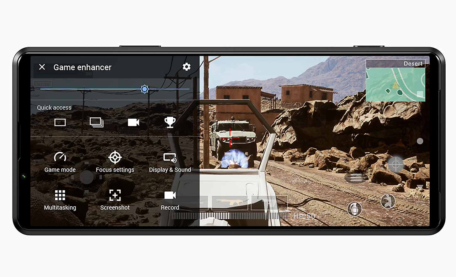 Xperia smartphone displaying Game enhancer UI