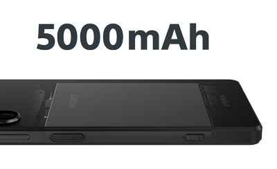 Image montrant la batterie du Xperia 1 IV au-dessus de laquelle est inscrit 5 000 mAh