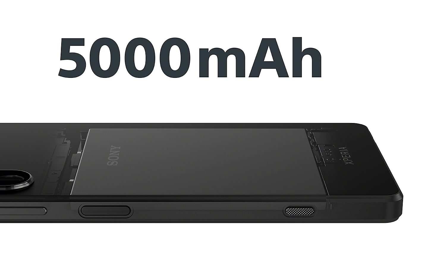 Fotografia batérie smartfónu Xperia 1 IV, nad ktorým je nápis 5 000 mAh