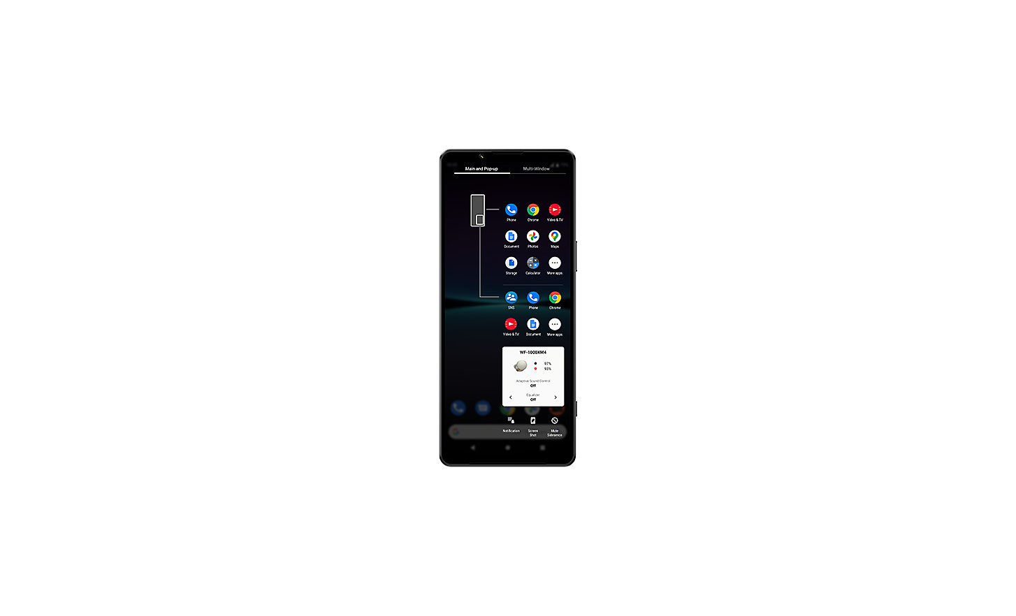 Uno smartphone Xperia 1 IV che visualizza l'interfaccia della funzione Gestione finestre