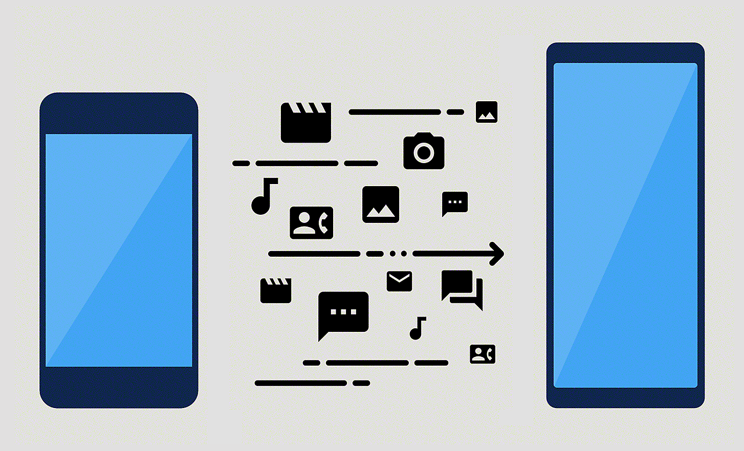 Ilustrația prezintă conținutul care se transferă de pe un smartphone pe altul