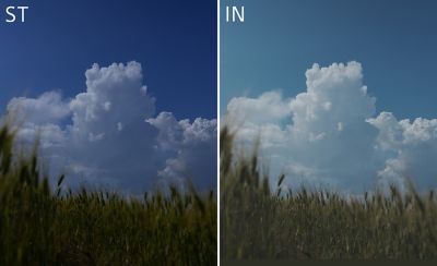 Image of sky with cloud displayed for comparison, with the left in ST mode and the right in IN mode