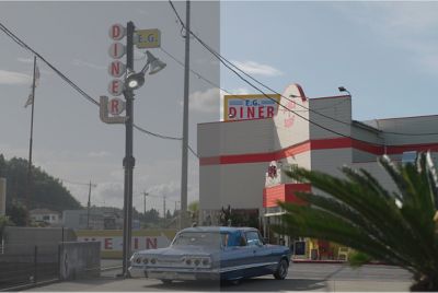 Imagen de ciudad con una mitad de bajo contraste y otra de alto contraste