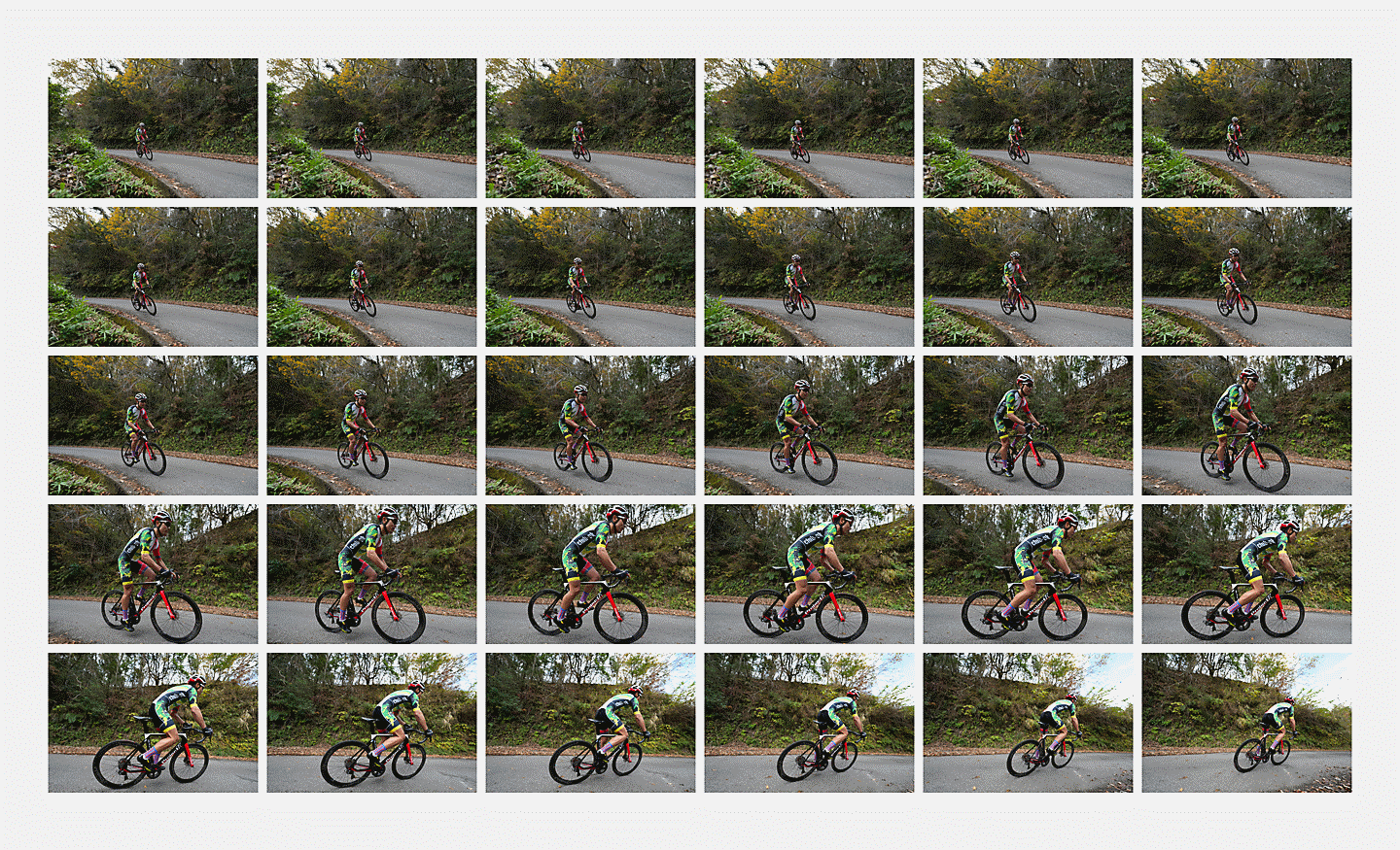 30 Serienaufnahmebilder eines Radrennfahrers