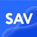SAV app logo on a blue background 