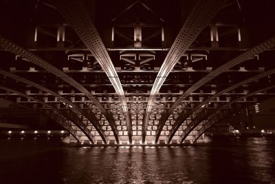 Image of an illuminated bridge in SE (Sepia) mode.