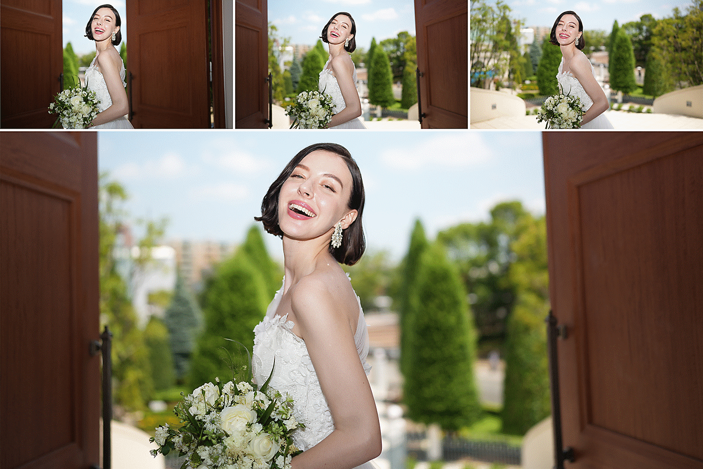 Plusieurs images d'une mariée prises en mode flash P-TTL avec contrôle par image