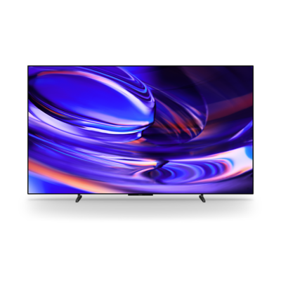 Front view of the Sony BRAVIA 6 TV displaying a vibrant abstract blue and purple pattern on its ultra-thin screen.