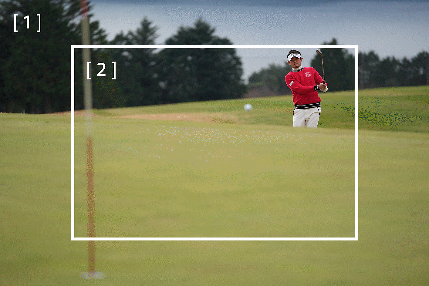 白色中央對焦框對準高爾夫球員的影像