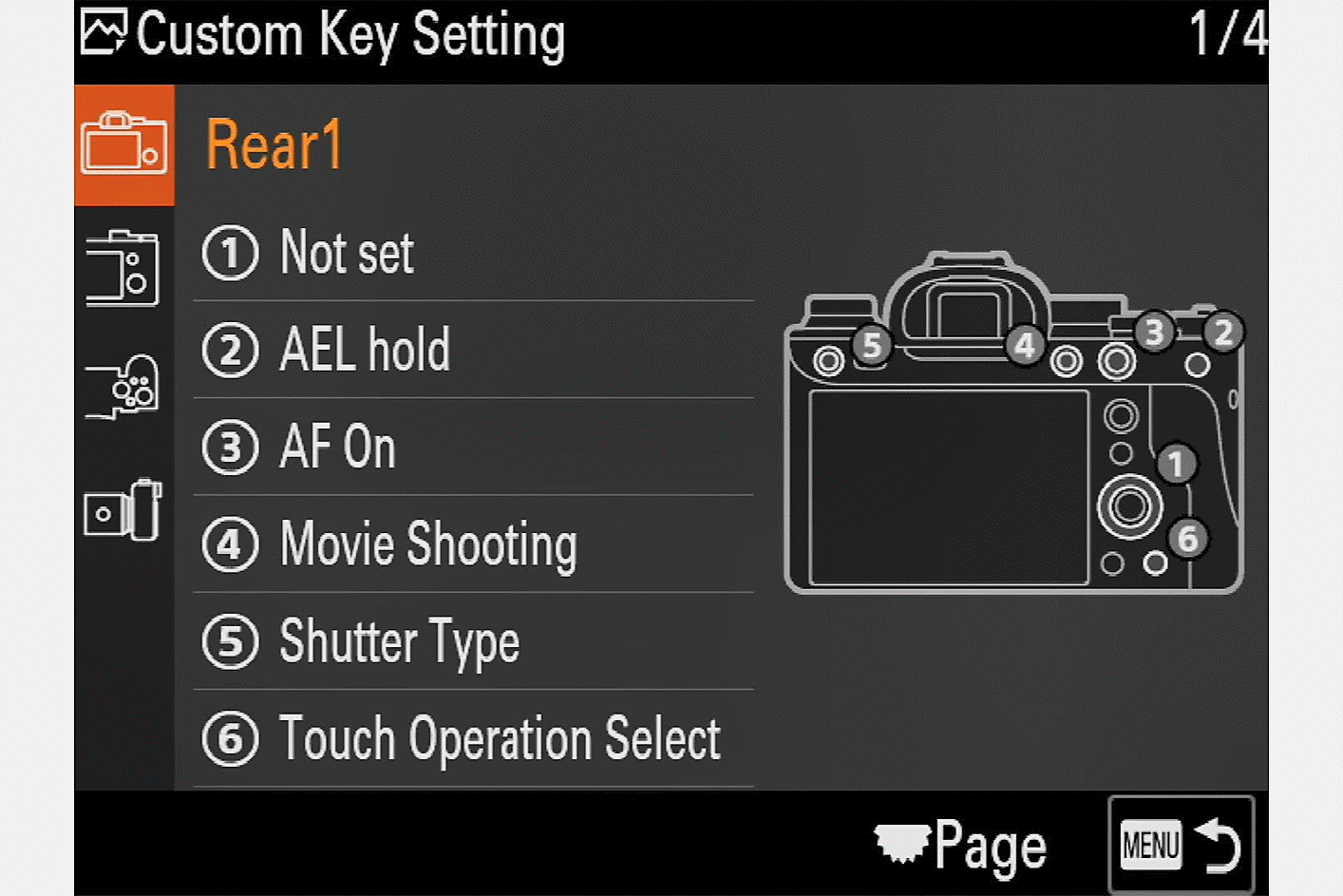 Menú "Custom Key Setting" (configuración de teclas personalizadas)