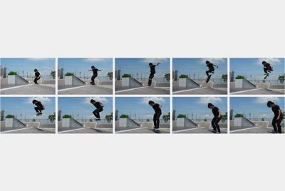 Desať fotografií sériového snímania osoby vykonávajúcej šport s rýchlymi pohybmi
