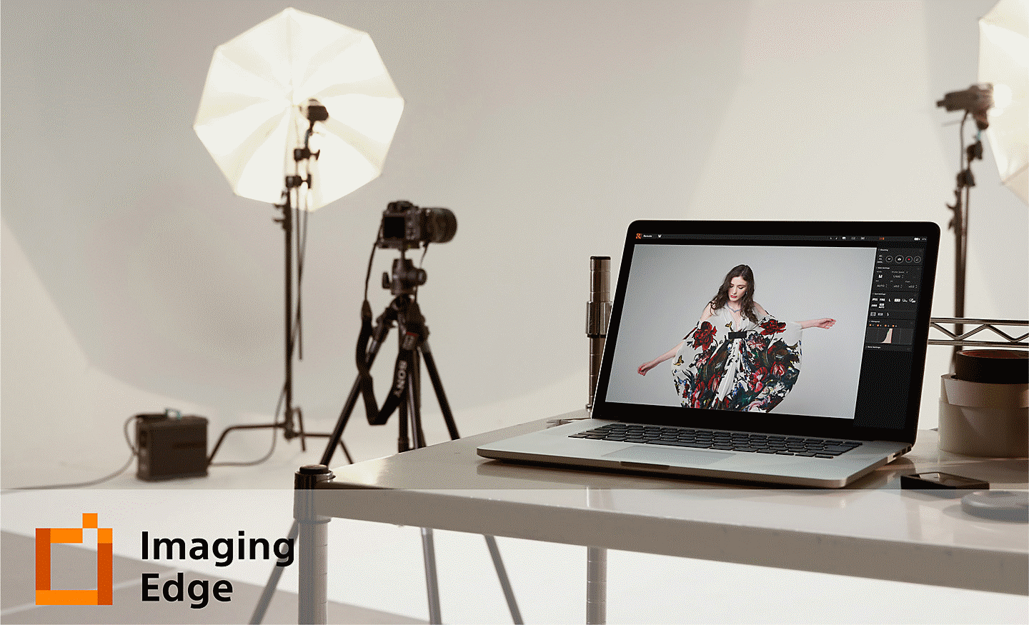 Shooting studio with Imaging Edge logo