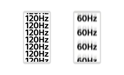 Два расположенных рядом прямоугольника: слева отображается множество четких повторов с частотой 120 Гц, а справа — 4 размытых повтора с частотой 60 Гц.