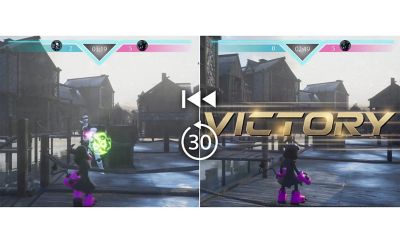 Разделенное изображение двух игровых кадров с перемоткой назад и символом 30 секунд посередине.