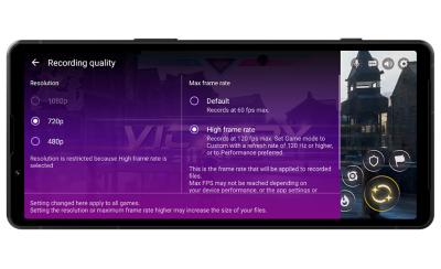 Изображение Xperia 5 V с интерфейсом качества записи на экране