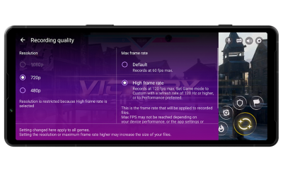 Xperia 5 V 螢幕顯示錄製品質介面的圖片