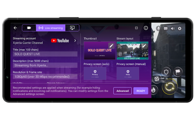 螢幕正在顯示即時串流介面的 Xperia 5 V 圖片