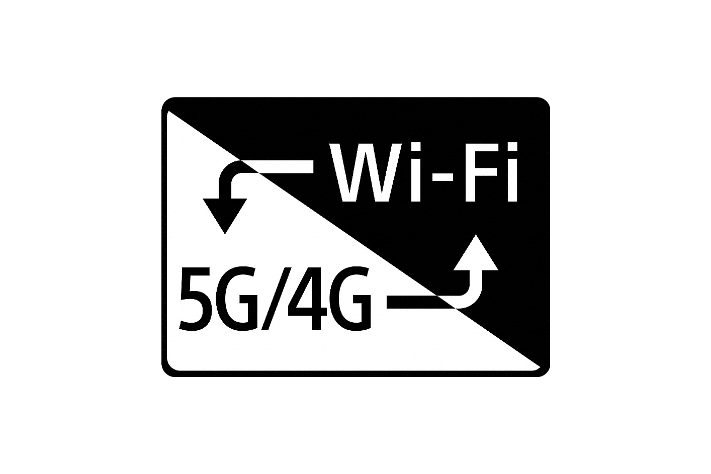 Image of Wi-FI and 5G/4G with arrows pointing to each other in a repeating pattern