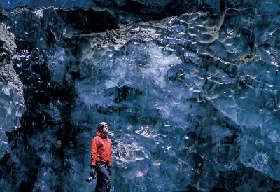 Situation of a man in an ice cave