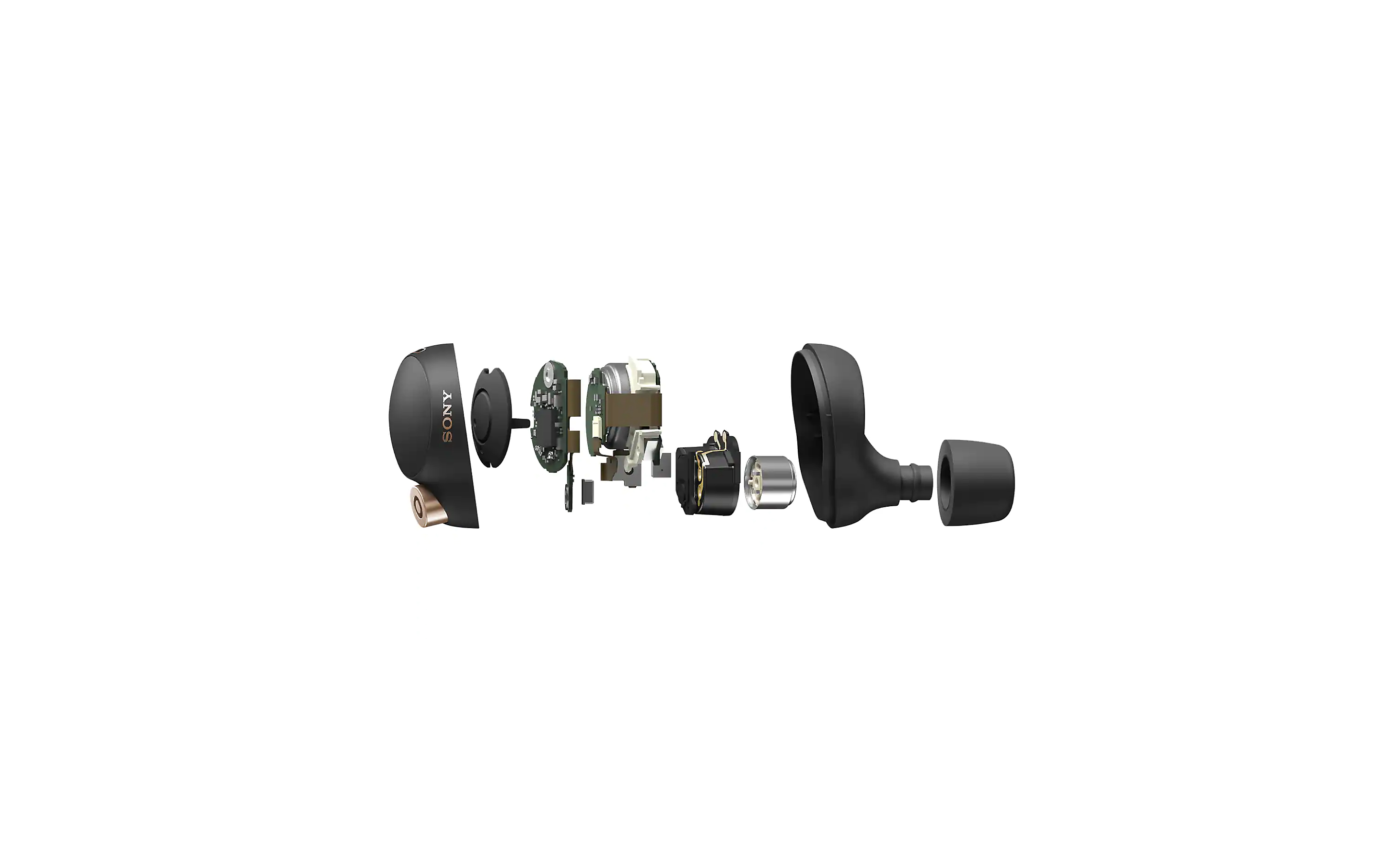 Exploded view of WF-1000XM4 headphones showing the internal components