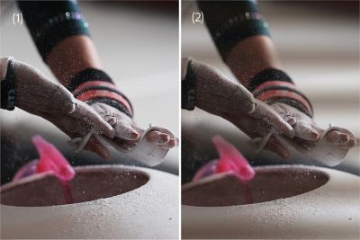 미끄럼 방지 파우더를 바르는 체조 선수의 손 예시 이미지