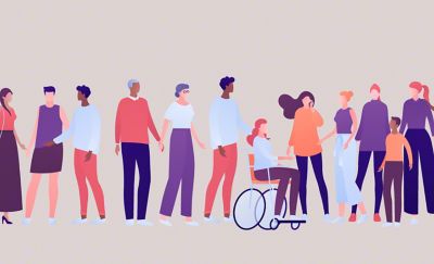 An illustrated image of a group of people of various races, genders and abilities.