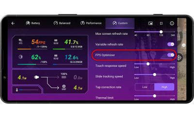 Экран настроек оптимизатора FPS для Xperia 1 VI.