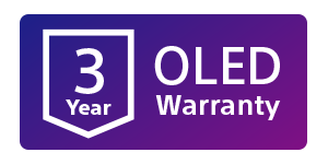 Logo viola che contiene l'immagine di uno scudo con il testo Garanzia OLED di 3 anni