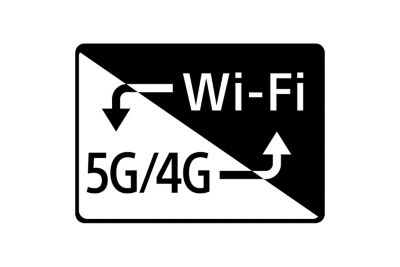 A black and white logo for Wi-Fi 5G/4G.