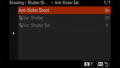 Imagen del producto que muestra el menú de captura antiparpadeo en la pantalla LCD