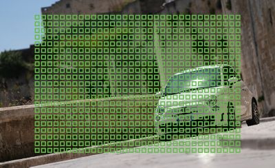 Ilustración de una distribución amplia y densa de los puntos de enfoque automático