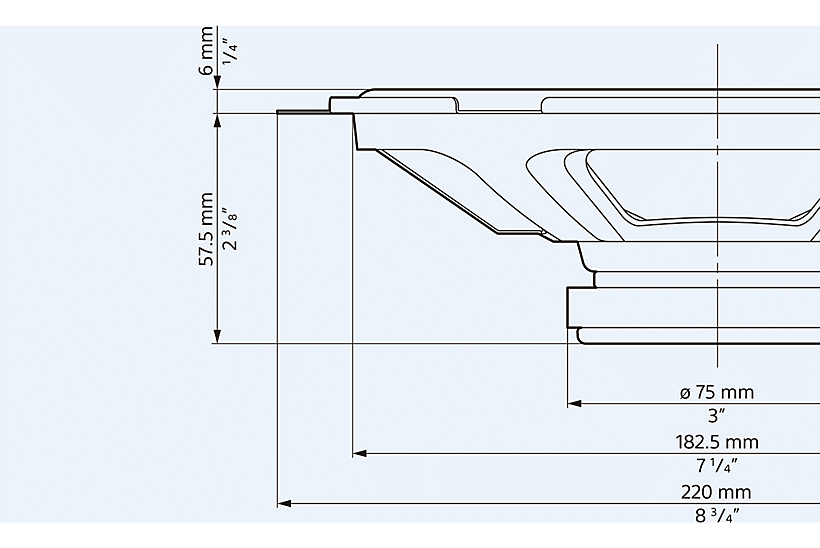  ภาพเขียนเชิงเทคนิคของลำโพง XS-680GS ซึ่งแสดงมิติต่างๆ