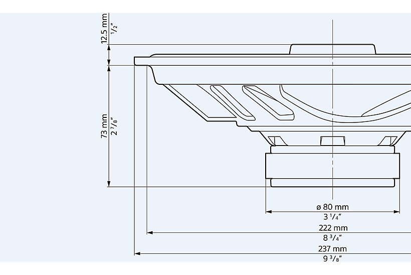  Imagen del dibujo técnico del parlante XS-690GS, con sus dimensiones